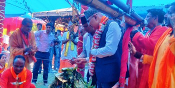 अर्थमन्त्री पौडेलको उपस्थितीमा बोलबमधाममा  नन्दी मूर्तिको प्राण प्रतिष्ठान