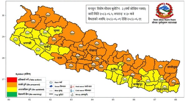 शुक्रबारदेखि आइतबारसम्म हावाहुरीसहित ठूलो वर्षाको सम्भावना