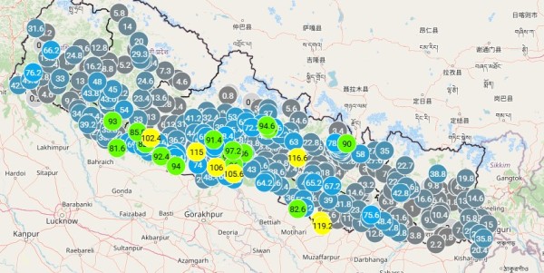 रुपन्देही, नवलपरासी, दाङमा धेरै बर्षा, अर्घाखाँचीमा ११५ मिलिमिटर बर्षा